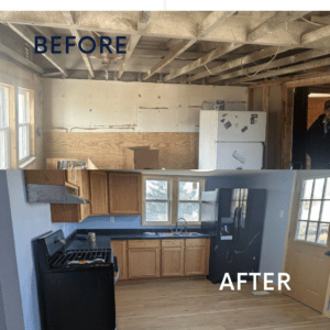 Before and after photos of fire damage cleanup in Bismarck, Missouri, showing effective cleaning and debris removal.