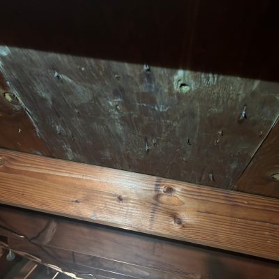 Severe attic mold growth on wood surfaces, expertly remediated by MRC Restoration.